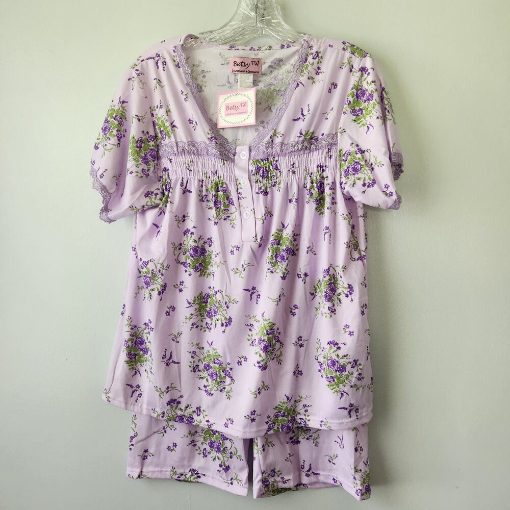 Betsey TW Pajama Set Women L Purple Floral Feminine Cottagecore Grandmacore Chic